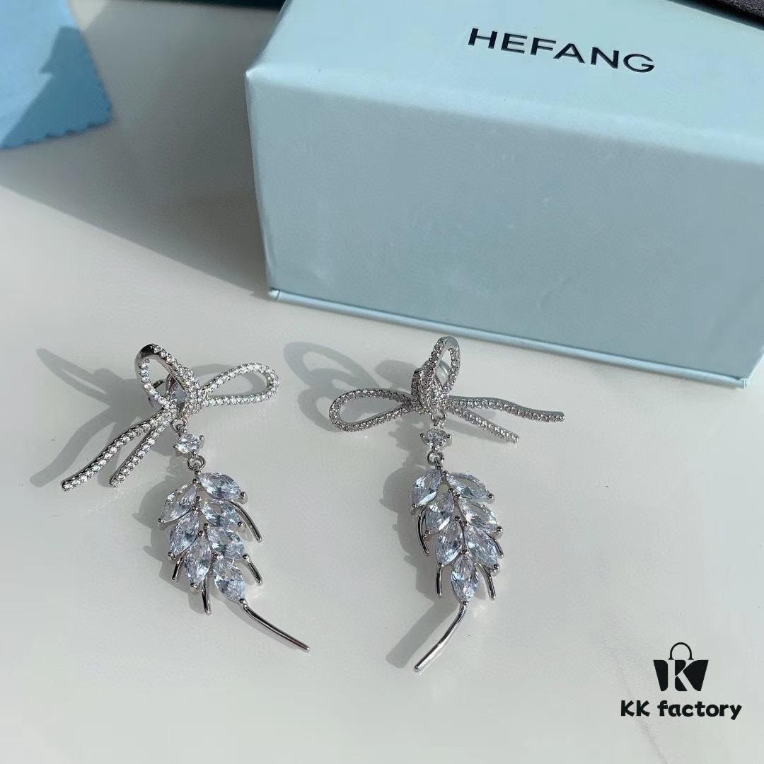 HeFang Jewelry Ribbon Wheat Ear Stud Earrings, Minimalist Elegant Design, 2021 Wedding Collection