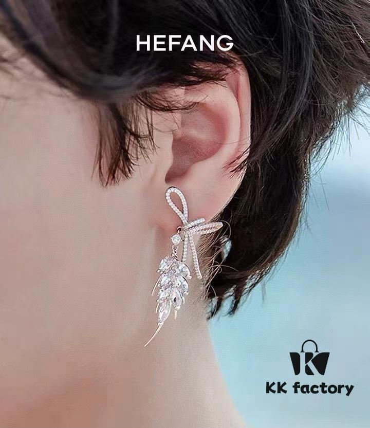 HeFang Jewelry Ribbon Wheat Ear Stud Earrings, Minimalist Elegant Design, 2021 Wedding Collection