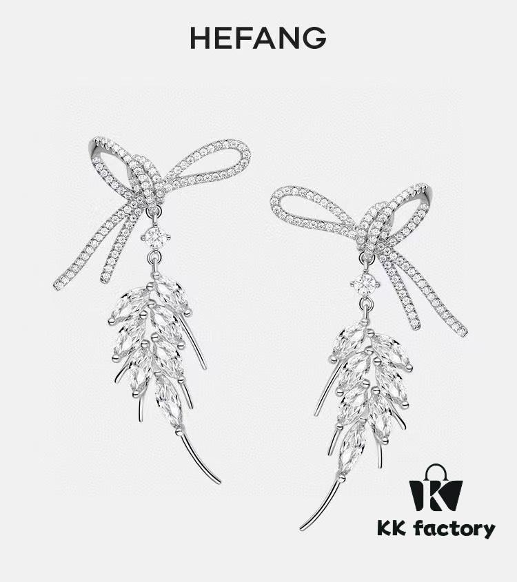 HeFang Jewelry Ribbon Wheat Ear Stud Earrings, Minimalist Elegant Design, 2021 Wedding Collection