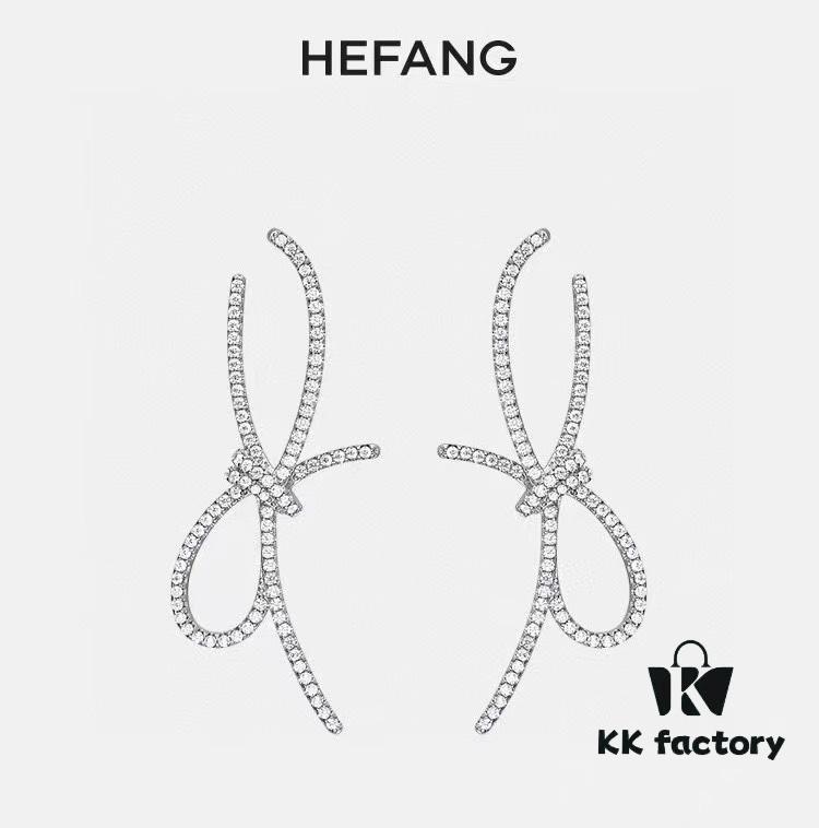 HeFang Bestseller Silk Bow Stud Earrings - 2021 Wedding Collection, Luxury Fashion Ear Cuff Inspired by Bridal Ribbons, Worn by Zhan Qiuyi