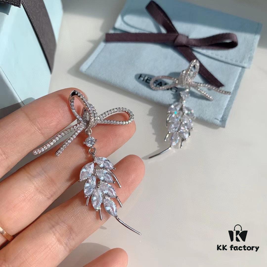 HeFang Jewelry Ribbon Wheat Ear Stud Earrings, Minimalist Elegant Design, 2021 Wedding Collection