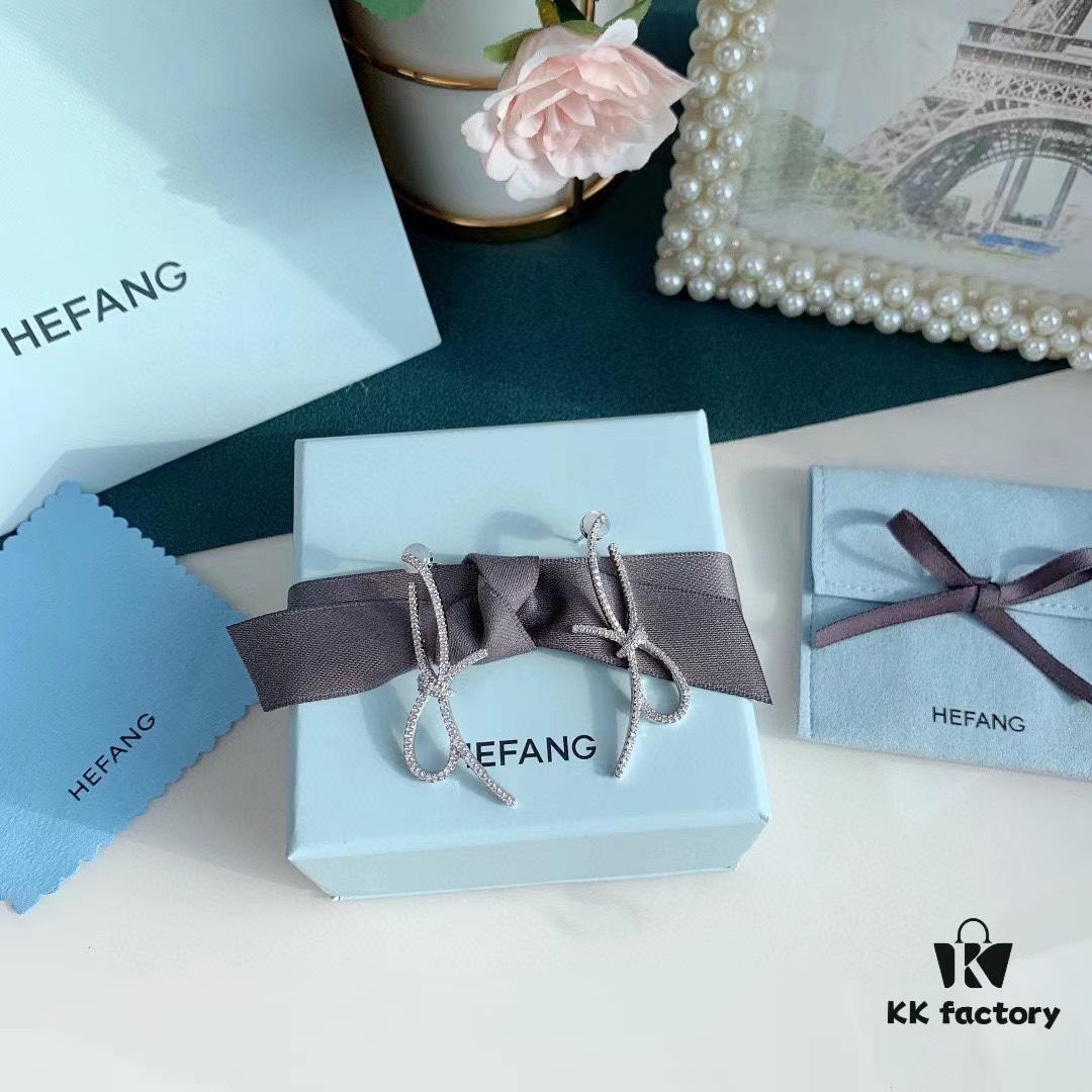 HeFang Bestseller Silk Bow Stud Earrings - 2021 Wedding Collection, Luxury Fashion Ear Cuff Inspired by Bridal Ribbons, Worn by Zhan Qiuyi