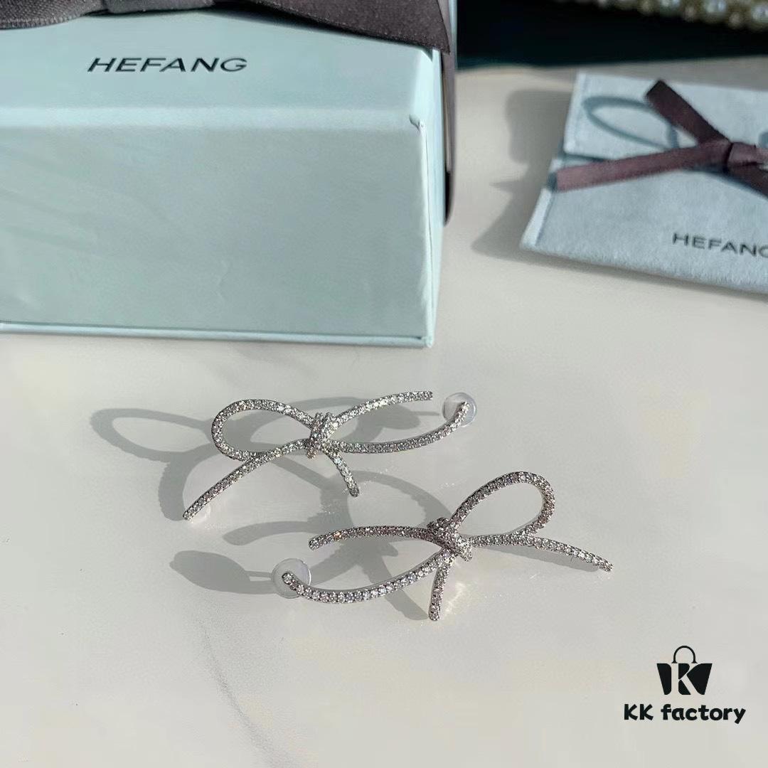HeFang Bestseller Silk Bow Stud Earrings - 2021 Wedding Collection, Luxury Fashion Ear Cuff Inspired by Bridal Ribbons, Worn by Zhan Qiuyi