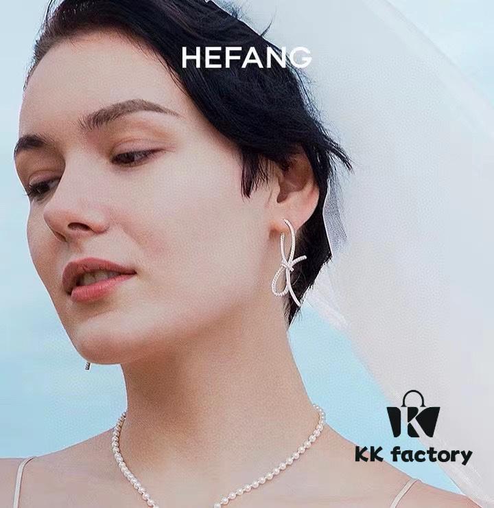 HeFang Bestseller Silk Bow Stud Earrings - 2021 Wedding Collection, Luxury Fashion Ear Cuff Inspired by Bridal Ribbons, Worn by Zhan Qiuyi