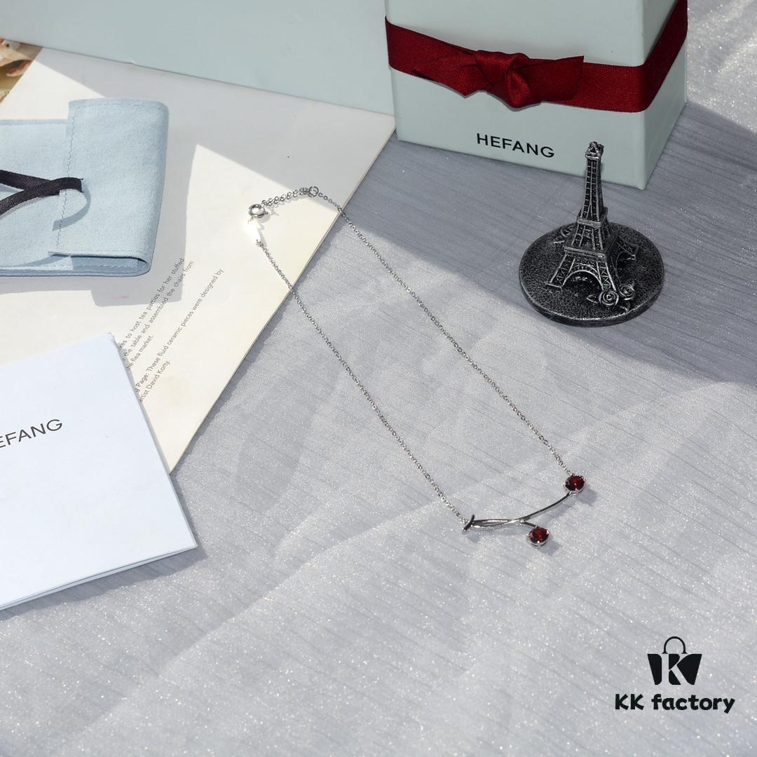 HEFANG 925 Sterling Silver Cherry Collar Necklace, Designer Pendant Jewelry