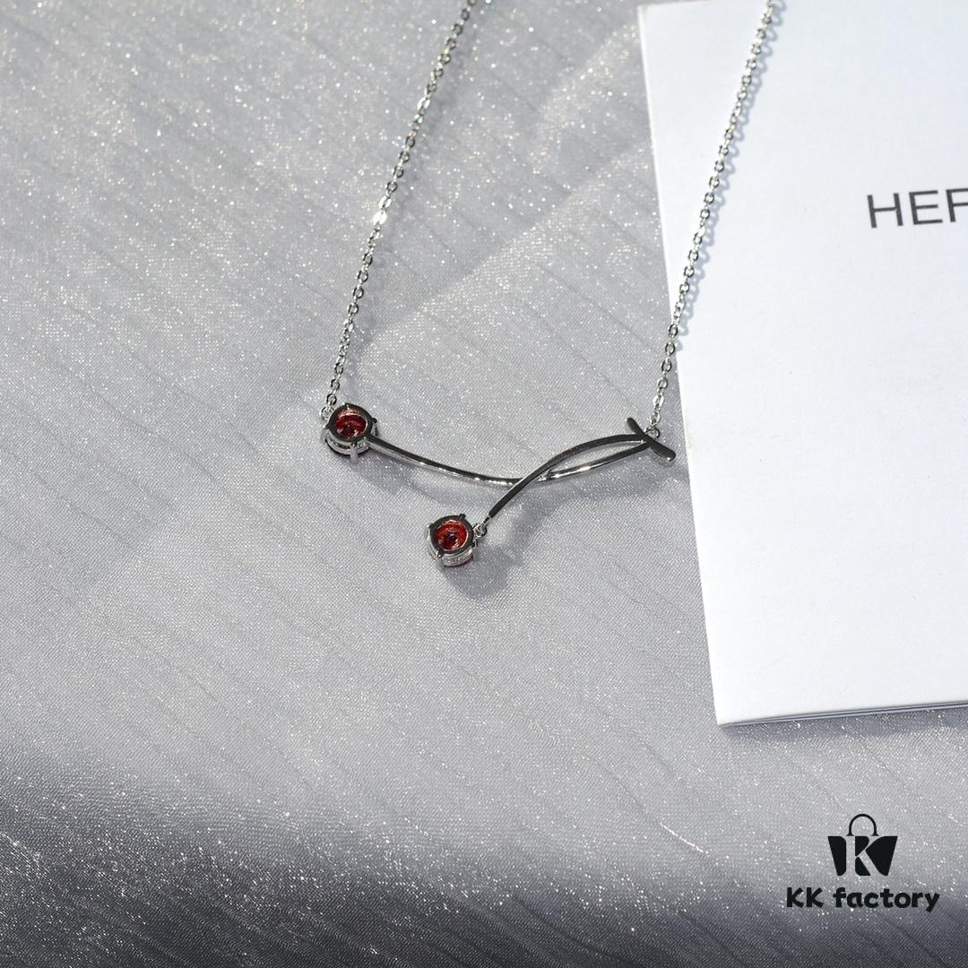 HEFANG 925 Sterling Silver Cherry Collar Necklace, Designer Pendant Jewelry