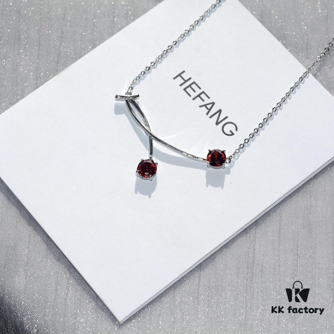 HEFANG 925 Sterling Silver Cherry Collar Necklace, Designer Pendant Jewelry