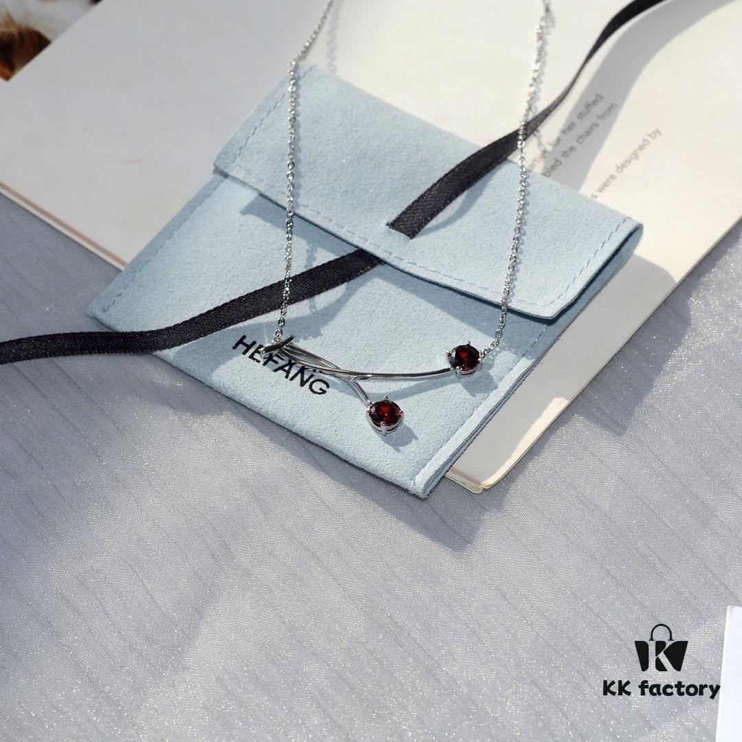 HEFANG 925 Sterling Silver Cherry Collar Necklace, Designer Pendant Jewelry