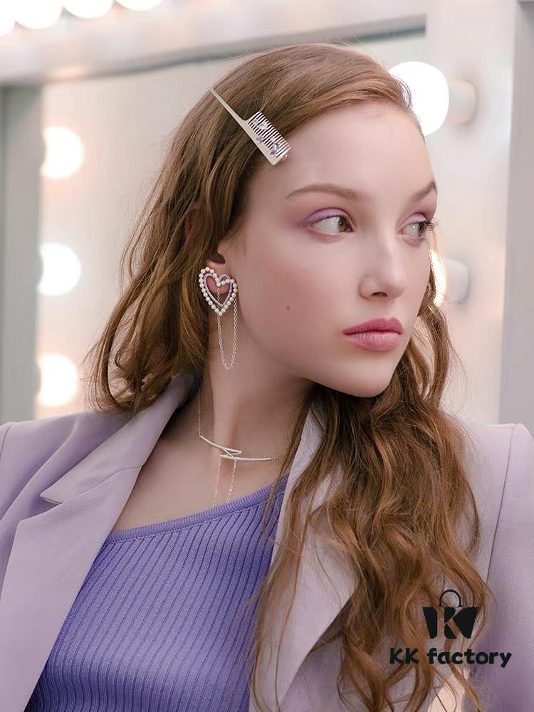 HEFANG Jewelry Romantic Heart Purple Zirconia S925 Sterling Silver Stud Earrings - Barbie Collection, High-End Design, Celebrity-Inspired Style