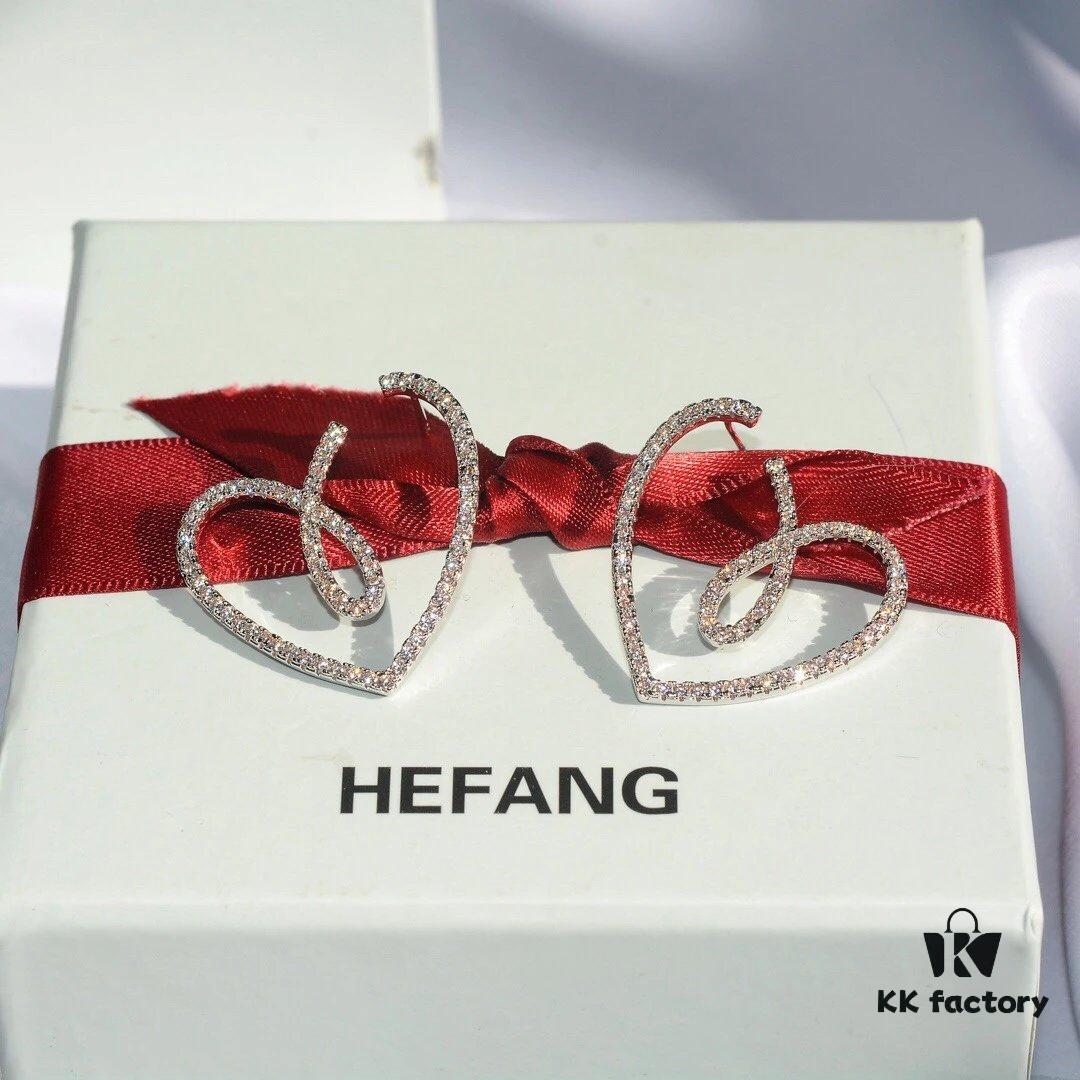 HEF@NG Jewelry Romantic Bow Ribbon Heart Elegant Stud Earrings - Celestial Bow & Heart Series, High-End Custom Design, Micro-Paved Sparkling Stones