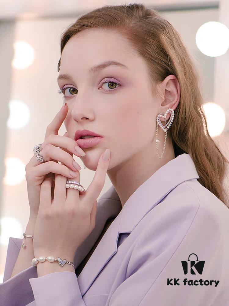 HEFANG Jewelry Romantic Heart Purple Zirconia S925 Sterling Silver Stud Earrings - Barbie Collection, High-End Design, Celebrity-Inspired Style