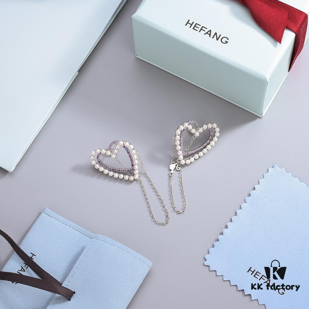 HEFANG Jewelry Romantic Heart Purple Zirconia S925 Sterling Silver Stud Earrings - Barbie Collection, High-End Design, Celebrity-Inspired Style