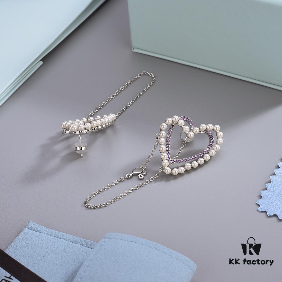 HEFANG Jewelry Romantic Heart Purple Zirconia S925 Sterling Silver Stud Earrings - Barbie Collection, High-End Design, Celebrity-Inspired Style