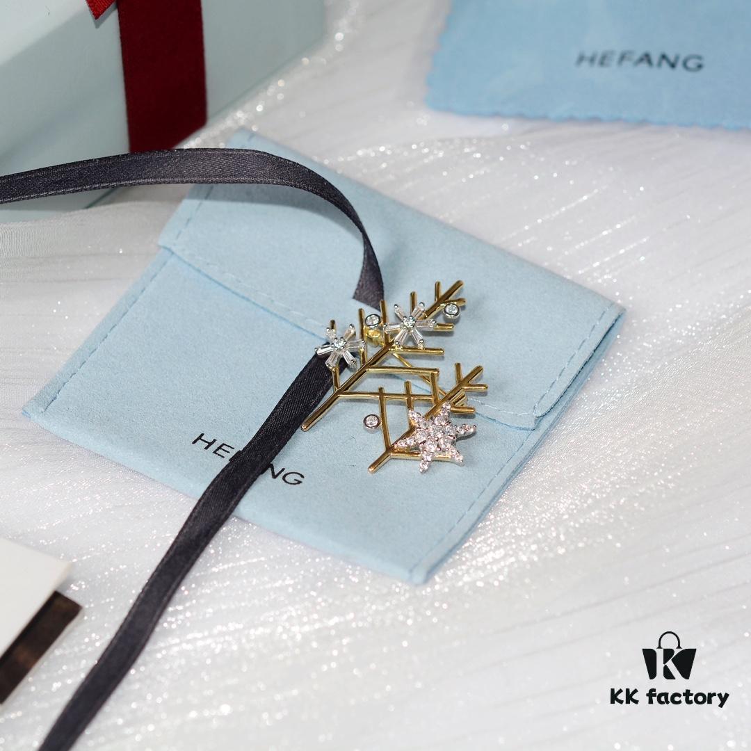 HEFANG Jewelry Snow Tree Brooch, 925 Sterling Silver, Inspired by Snow-Covered Trees in Winter