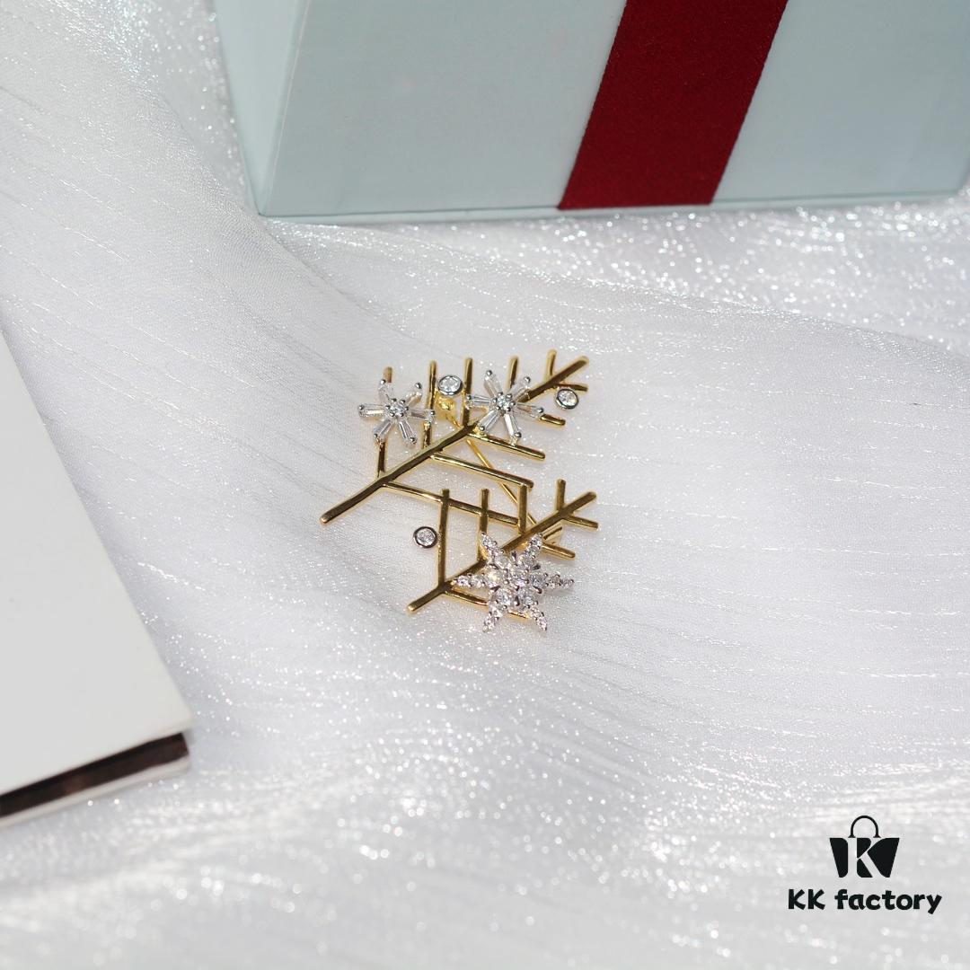 HEFANG Jewelry Snow Tree Brooch, 925 Sterling Silver, Inspired by Snow-Covered Trees in Winter