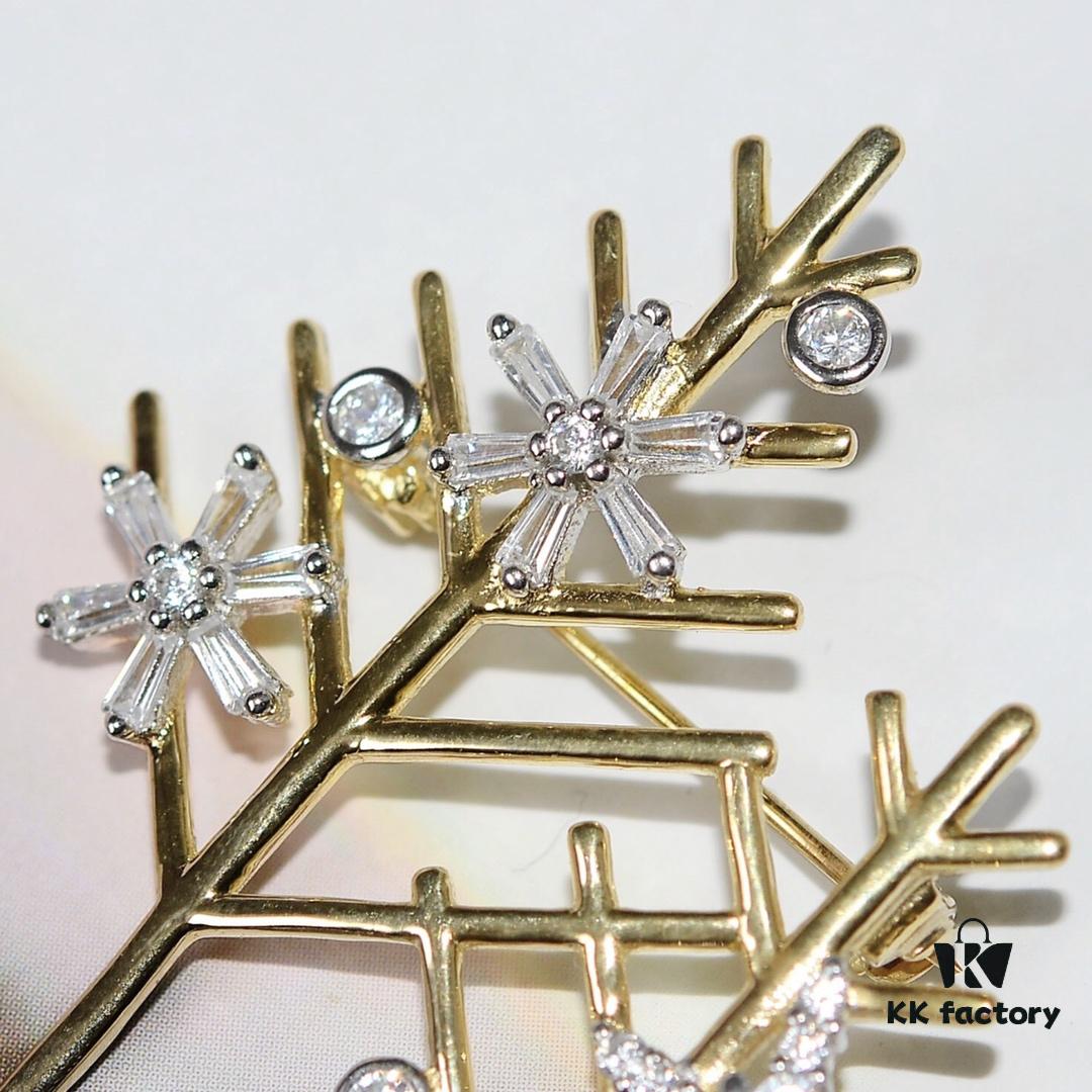 HEFANG Jewelry Snow Tree Brooch, 925 Sterling Silver, Inspired by Snow-Covered Trees in Winter