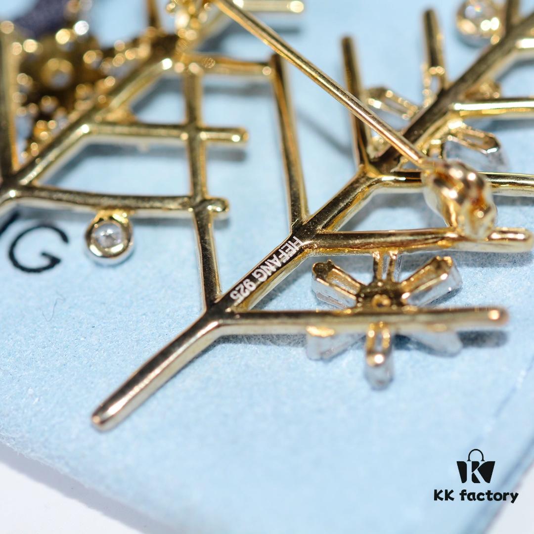 HEFANG Jewelry Snow Tree Brooch, 925 Sterling Silver, Inspired by Snow-Covered Trees in Winter