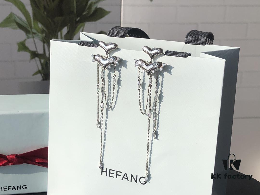 HEFANG New Arrival Peach Blossom Tiger Tassel 925 Silver Stud Earrings