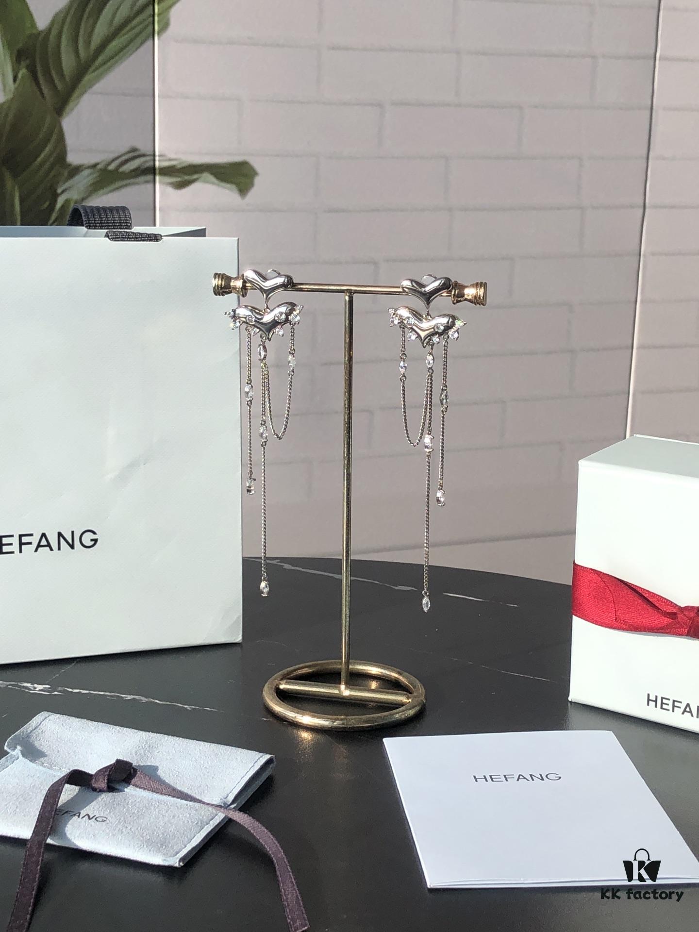 HEFANG New Arrival Peach Blossom Tiger Tassel 925 Silver Stud Earrings