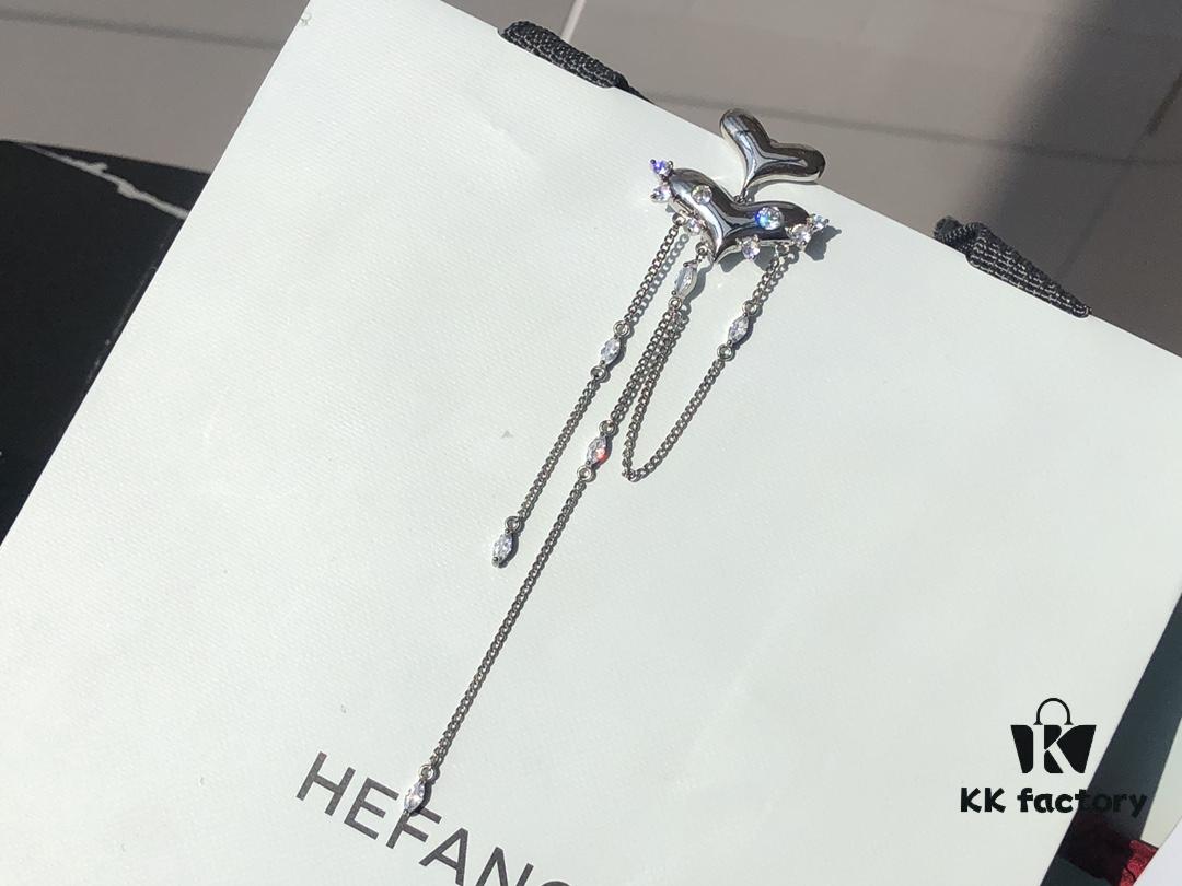 HEFANG New Arrival Peach Blossom Tiger Tassel 925 Silver Stud Earrings