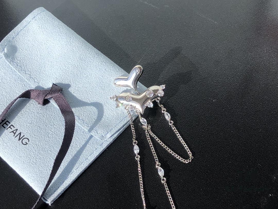 HEFANG New Arrival Peach Blossom Tiger Tassel 925 Silver Stud Earrings