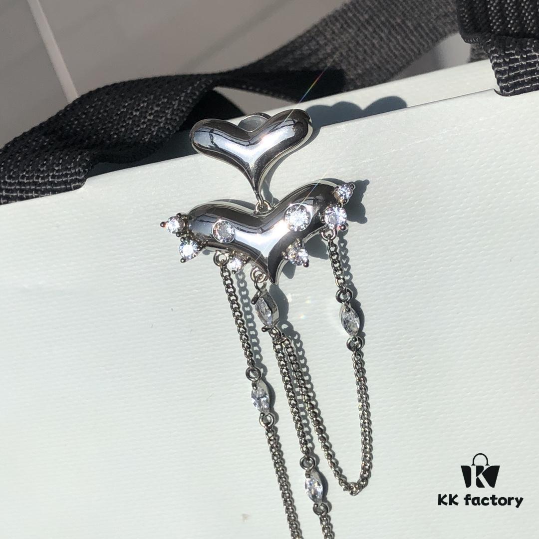 HEFANG New Arrival Peach Blossom Tiger Tassel 925 Silver Stud Earrings