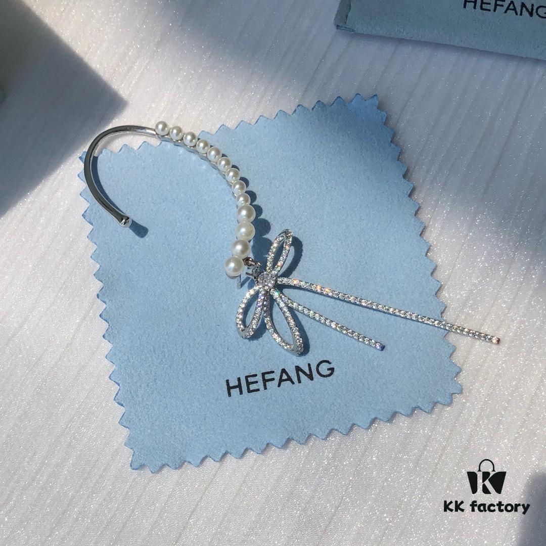 HEFANG Jewelry Pearl Bow Earrings with Reverse Tassel Ear Cuff (Right Ear)