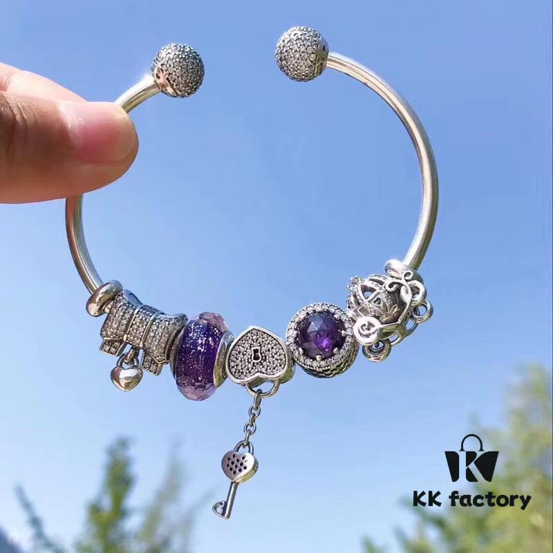 Pandora Pandora Sparkling Purple Heart Key 🔑 New Arrival! Made with counter materials, one-to-one perfect craftsmanship, quality comparable to official store products!