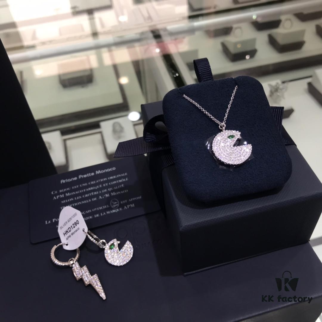 Cute APM Monaco Lightning Pac Earrings, New Rhinestone Silver Jewelry for Women, Pierced Ear Drops, Valentine's Day Recommended Style