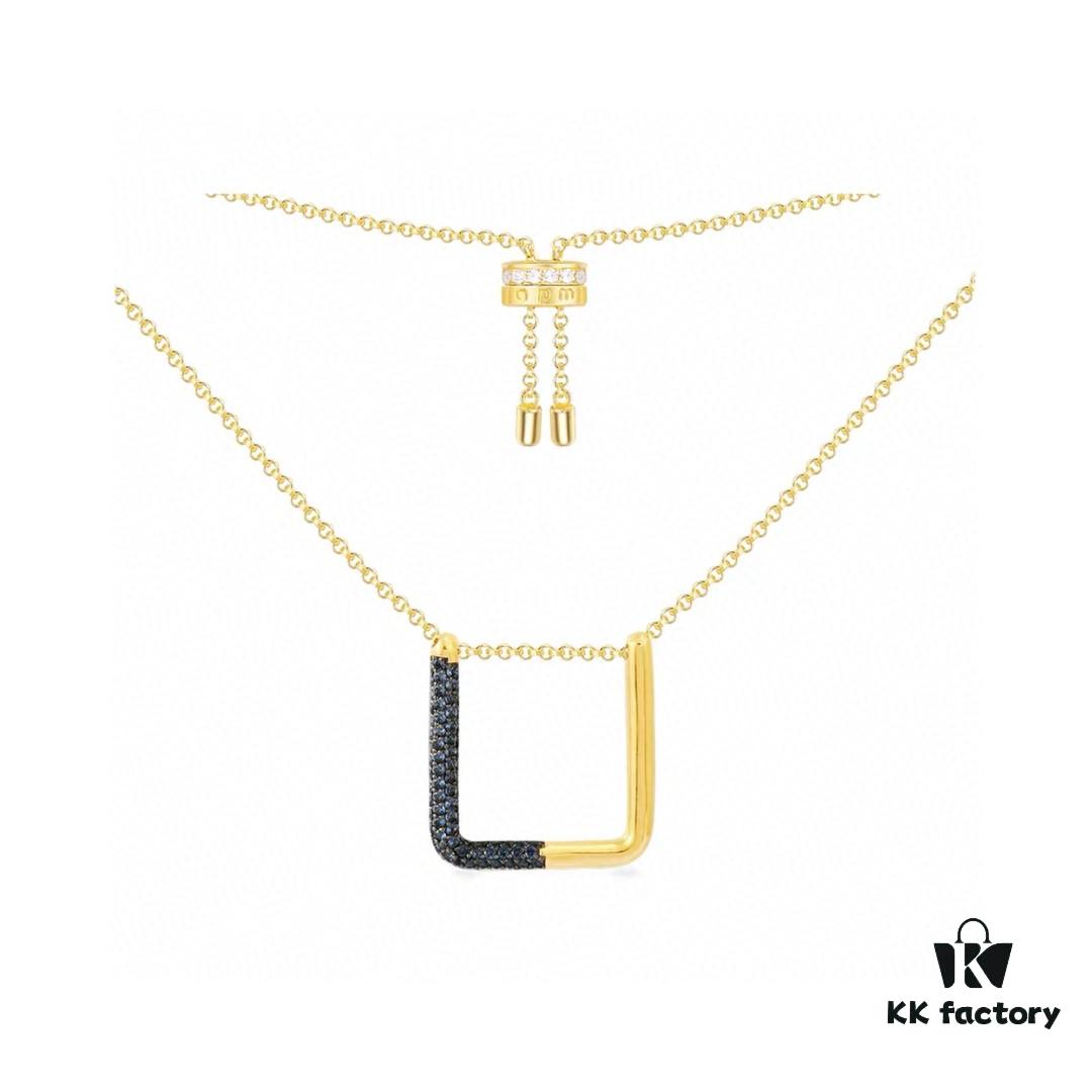 A Family Monaco Lake Blue Square Geometric Necklace and Ear Clips, Elegant Collarbone Pendant Gift for Girlfriend