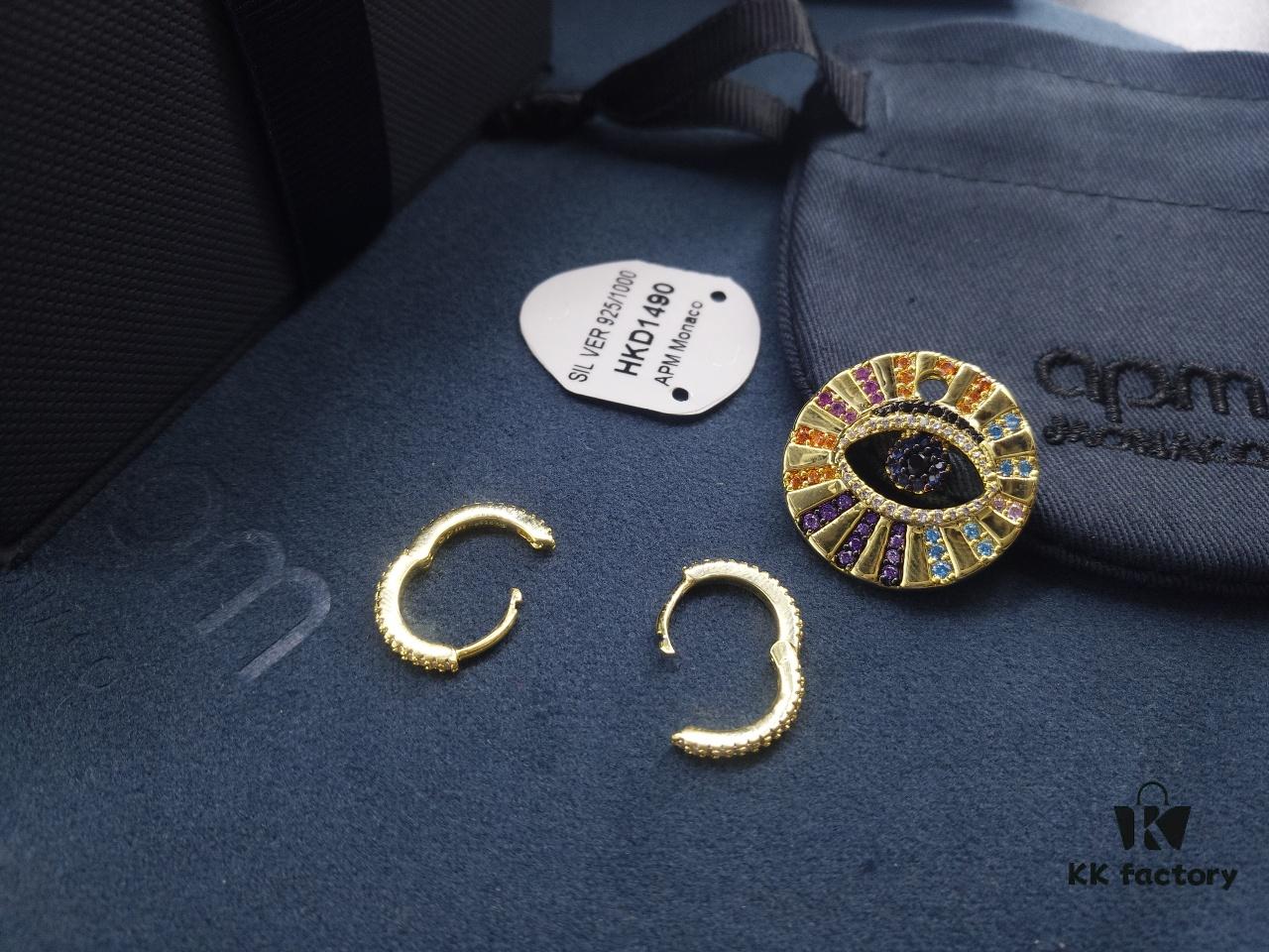 A Monaco Asymmetrical Colorful Gold Lucky Eye Earrings, French Minimalist Luxury Jewelry