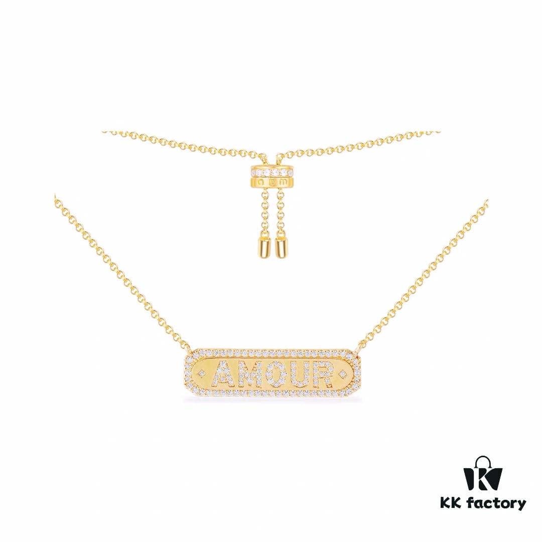 A Family Monaco AMOUR Love Confession Couple Letter Necklace, Silver Collar Pendant Gift for Girlfriend