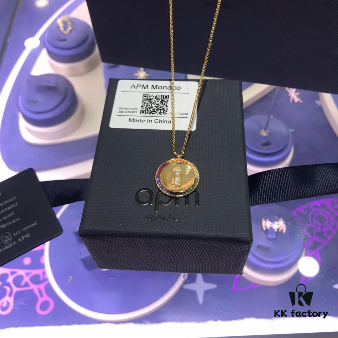 A Brand Monaco Rainbow Letter Necklace for Women, Custom Couple Pendant Collar Gift for Girlfriend, European and American Style