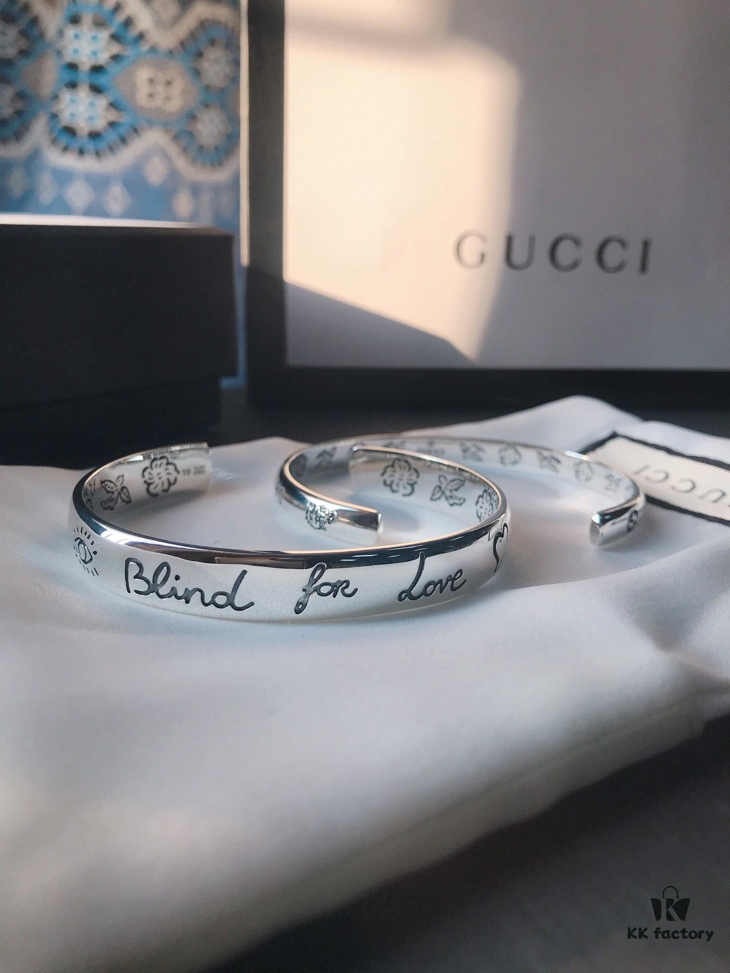 Gucci Blind for Love Collection 925 Sterling Silver Bracelet with Floral, Bird, Tiger Head, Eye and Heart Motifs