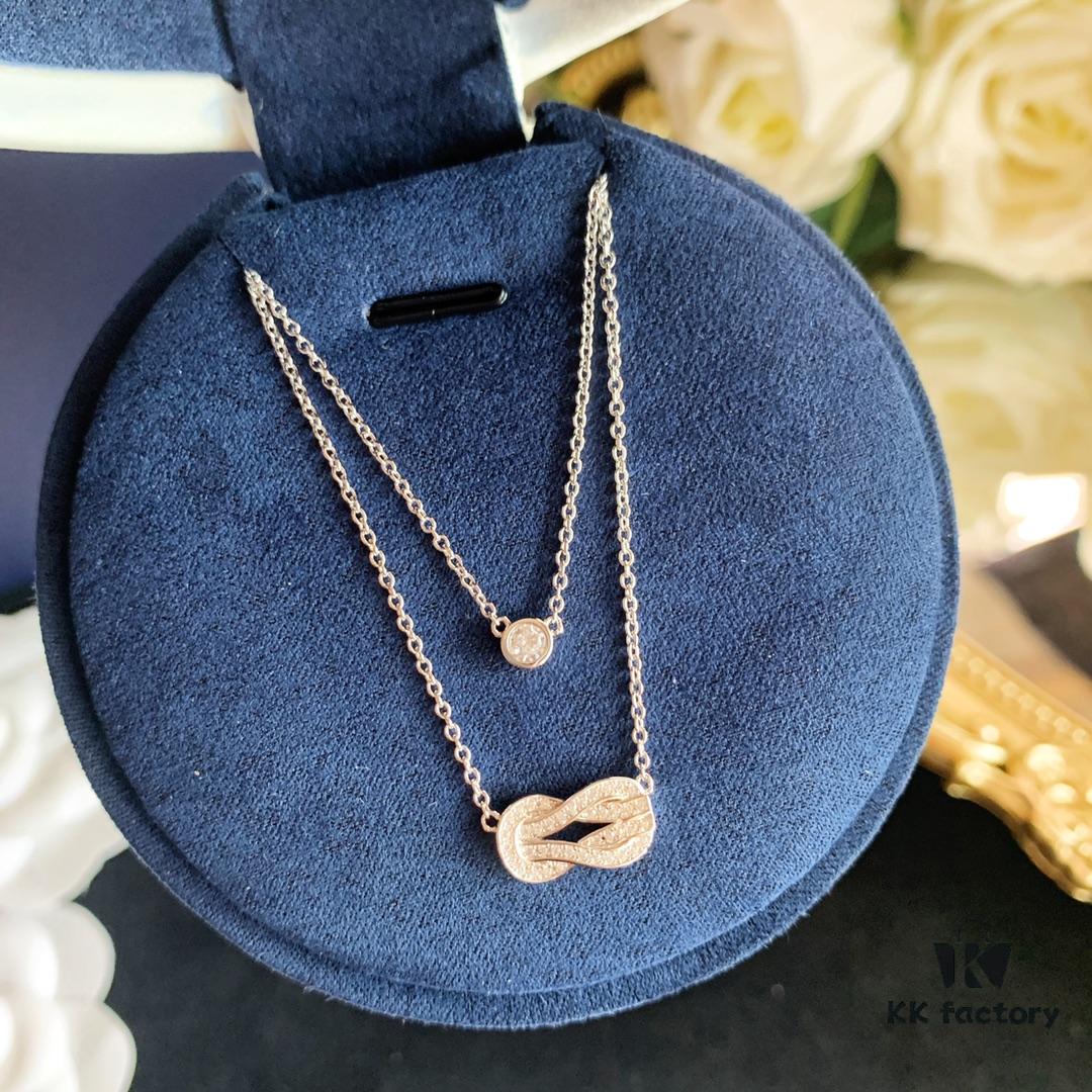 FRED Fred Double Layer Horseshoe Single Diamond Necklace in Rose Gold and White Gold