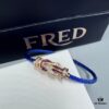 FRED Force 10 Bracelet in Rose Gold, Medium Size with Ruby Cabochon and Steel Cable