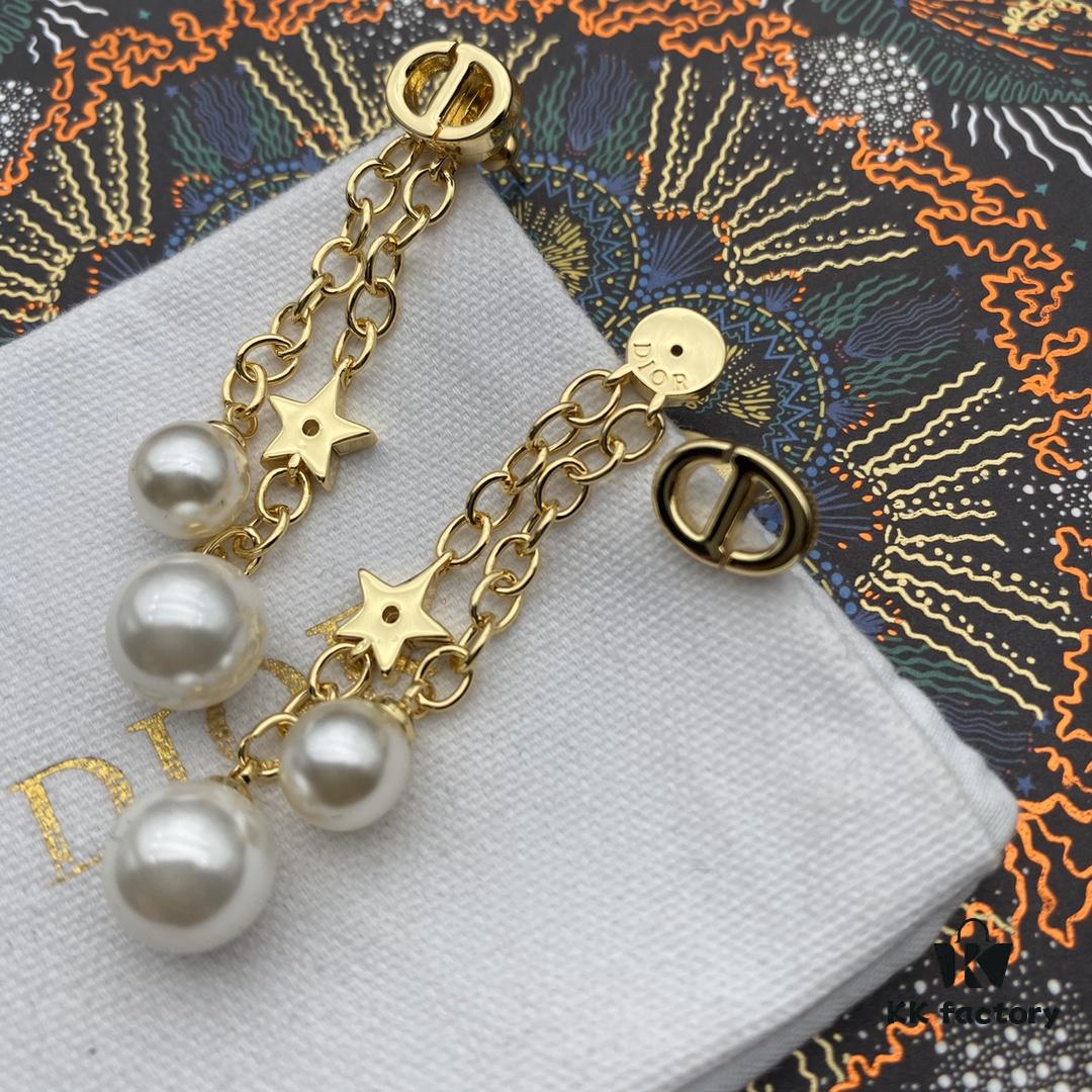 Dior Pearl CD Pearl Tassel Stud Earrings