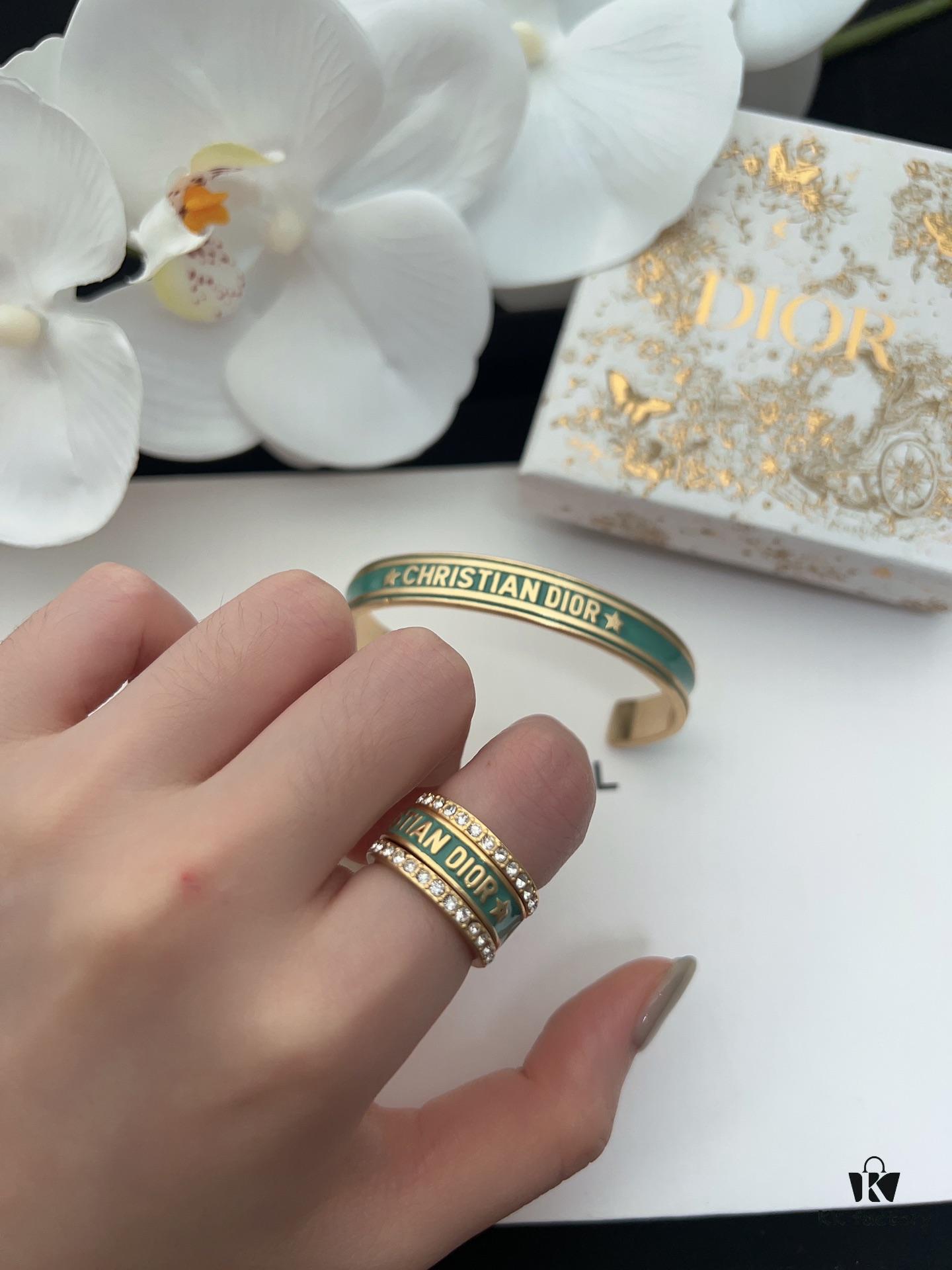 Dior 23 Code Enamel Green Diamond Trilogy Ring Set with Bracelet