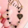 Xiaoxiang New Arrival Vintage Gold Black Heart Resin Fine Glitter Pearl Rhinestone Necklace