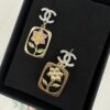 Xiaoxiang New Rectangular Picture Frame Surrounding Flower Colorful Rhinestone Hollow Pendant Earrings