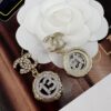 Xiaoxiang New Arrival Golden Diamond-Quilted Round Silver Number 13 Full Diamond Hollow Pendant Large Earrings