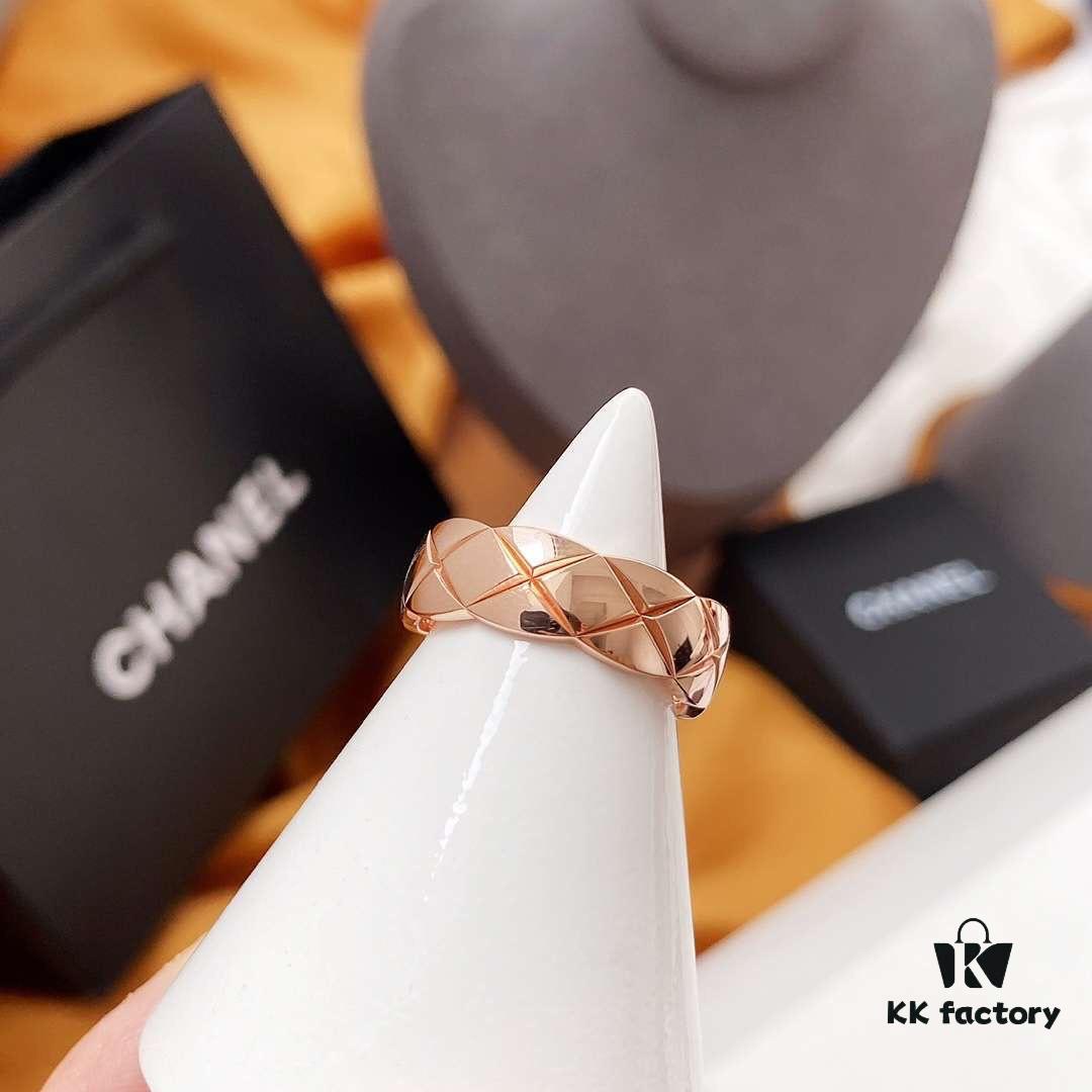 Chanel Coco Crush Series Quilted Beige Ring