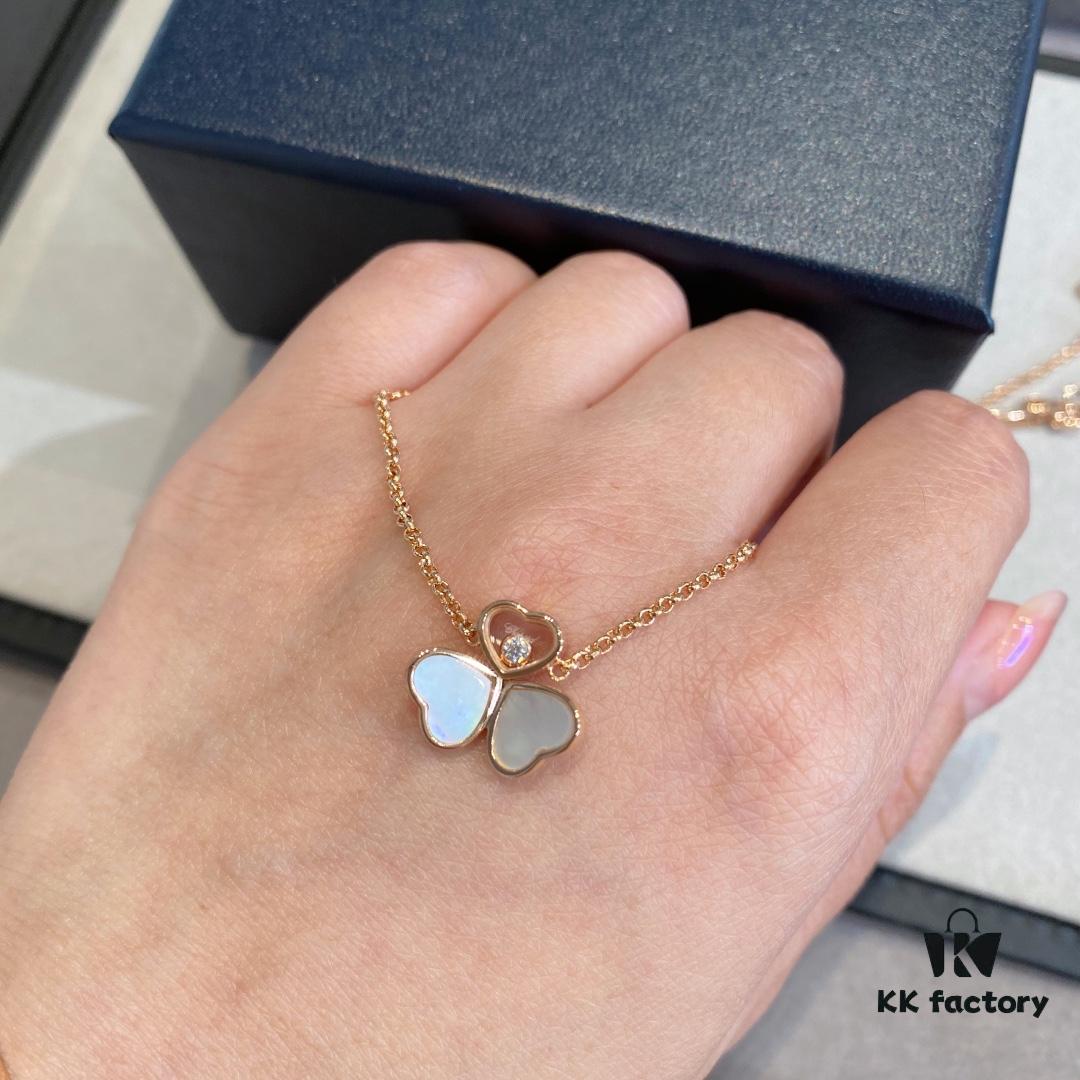 Chopard Happy Hearts Wings Series Pendant Necklace with Movable Diamond and Mother-of-Pearl Hearts