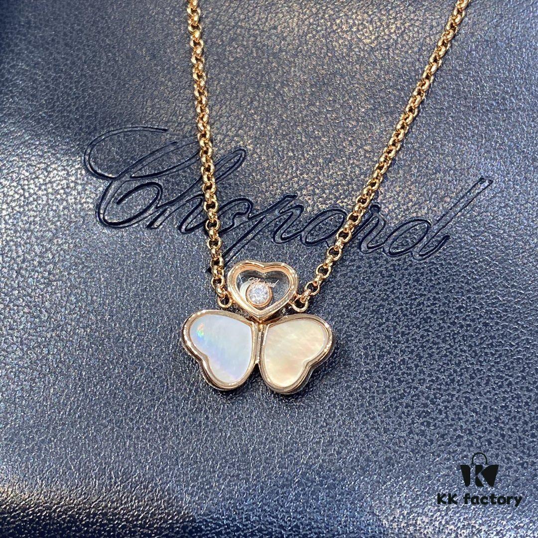 Chopard Happy Hearts Wings Series Pendant Necklace with Movable Diamond and Mother-of-Pearl Hearts