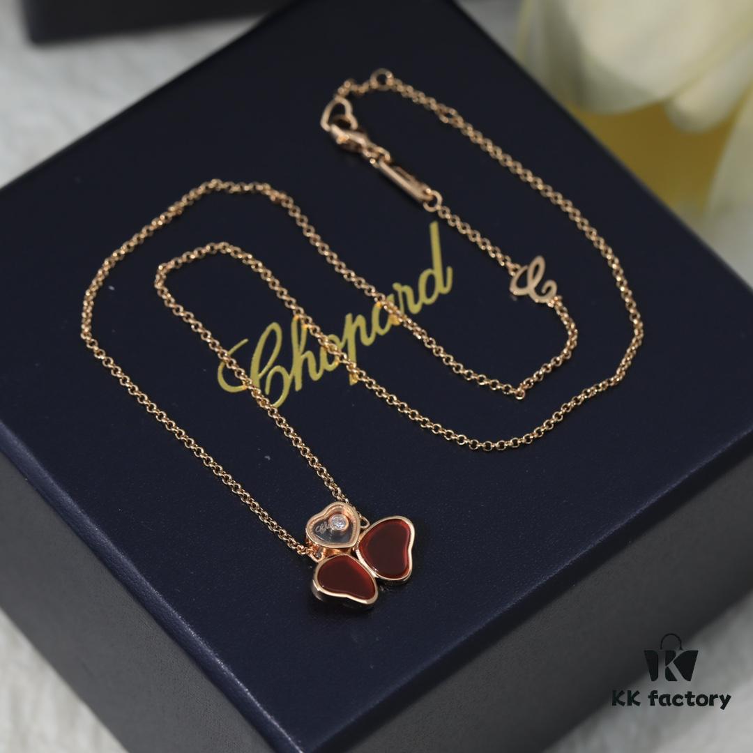 Chopard 👼 Chopard Necklace with Lucky and Iconic Moving Diamond, S925 Sterling Silver with 18K Rose Gold Plating, Authentic Logo and Original Tag, Adjustable Length Heart Pendant