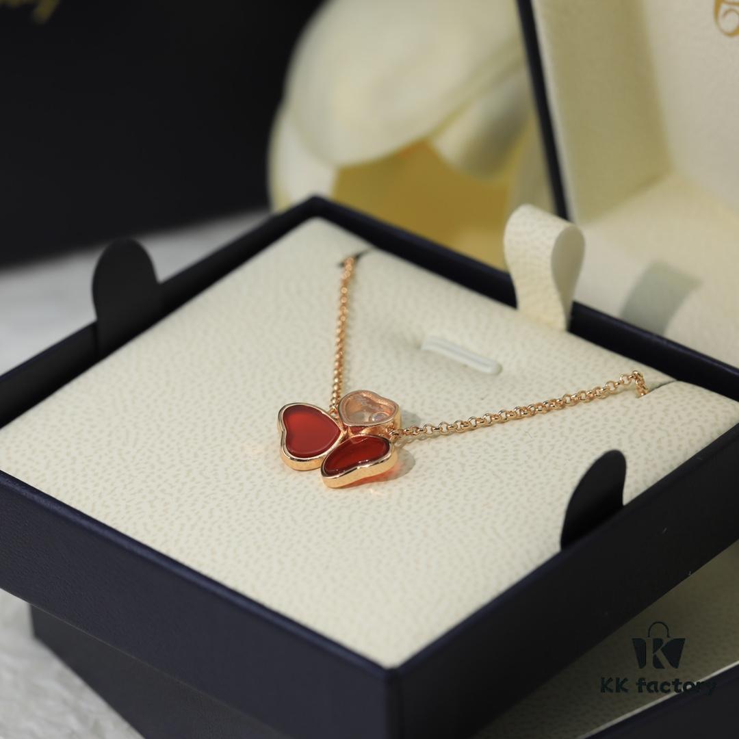 Chopard 👼 Chopard Necklace with Lucky and Iconic Moving Diamond, S925 Sterling Silver with 18K Rose Gold Plating, Authentic Logo and Original Tag, Adjustable Length Heart Pendant