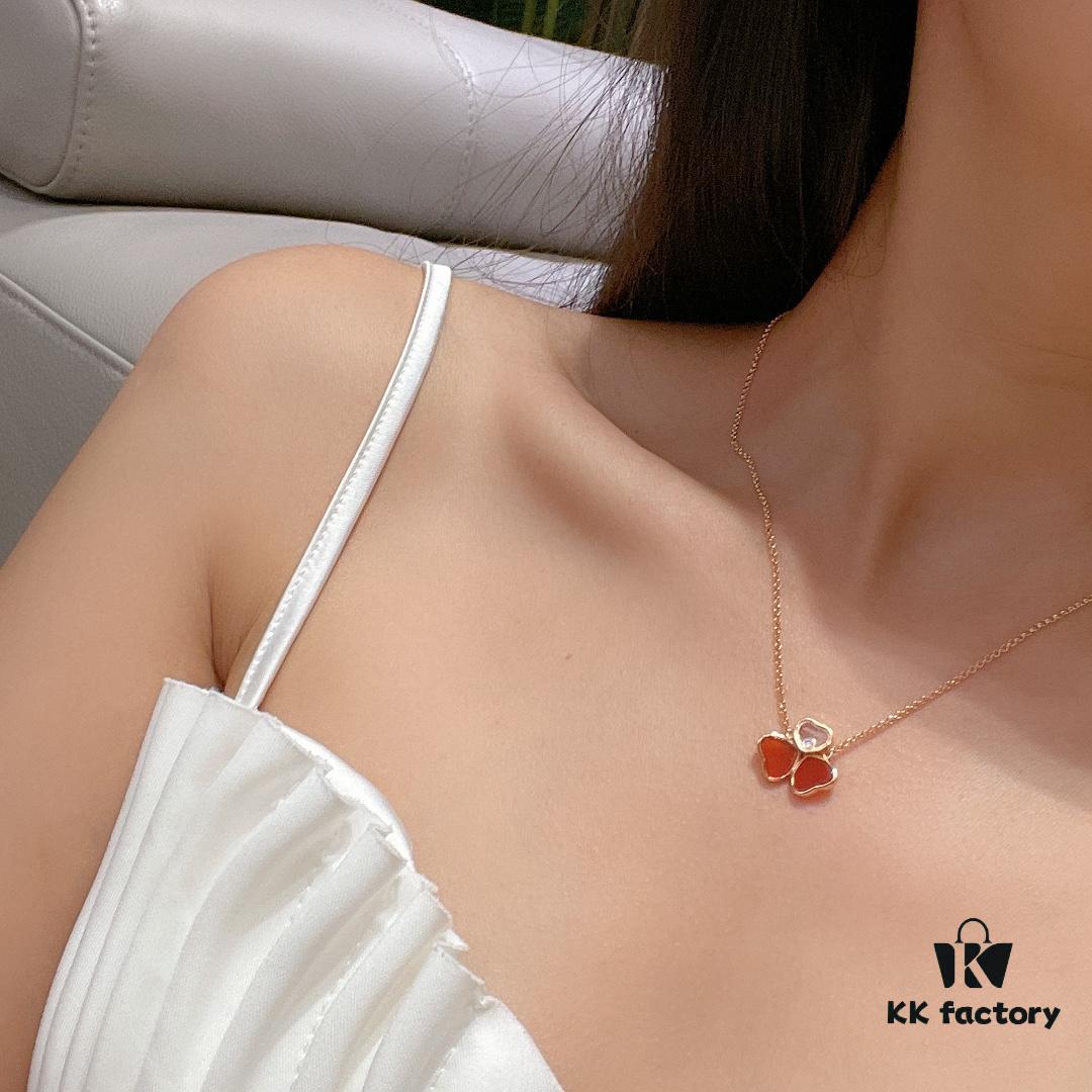 Chopard 👼 Chopard Necklace with Lucky and Iconic Moving Diamond, S925 Sterling Silver with 18K Rose Gold Plating, Authentic Logo and Original Tag, Adjustable Length Heart Pendant