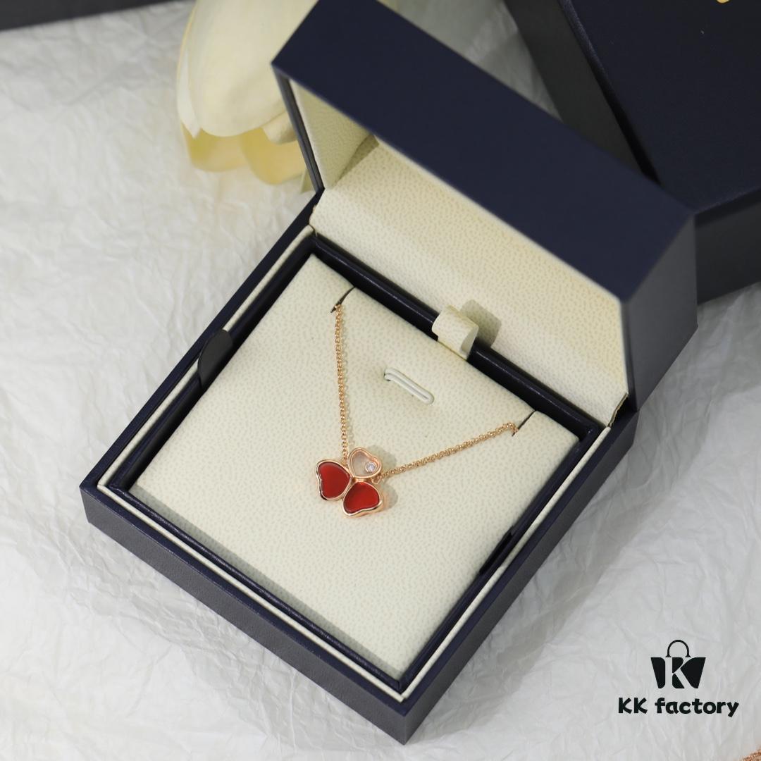 Chopard 👼 Chopard Necklace with Lucky and Iconic Moving Diamond, S925 Sterling Silver with 18K Rose Gold Plating, Authentic Logo and Original Tag, Adjustable Length Heart Pendant