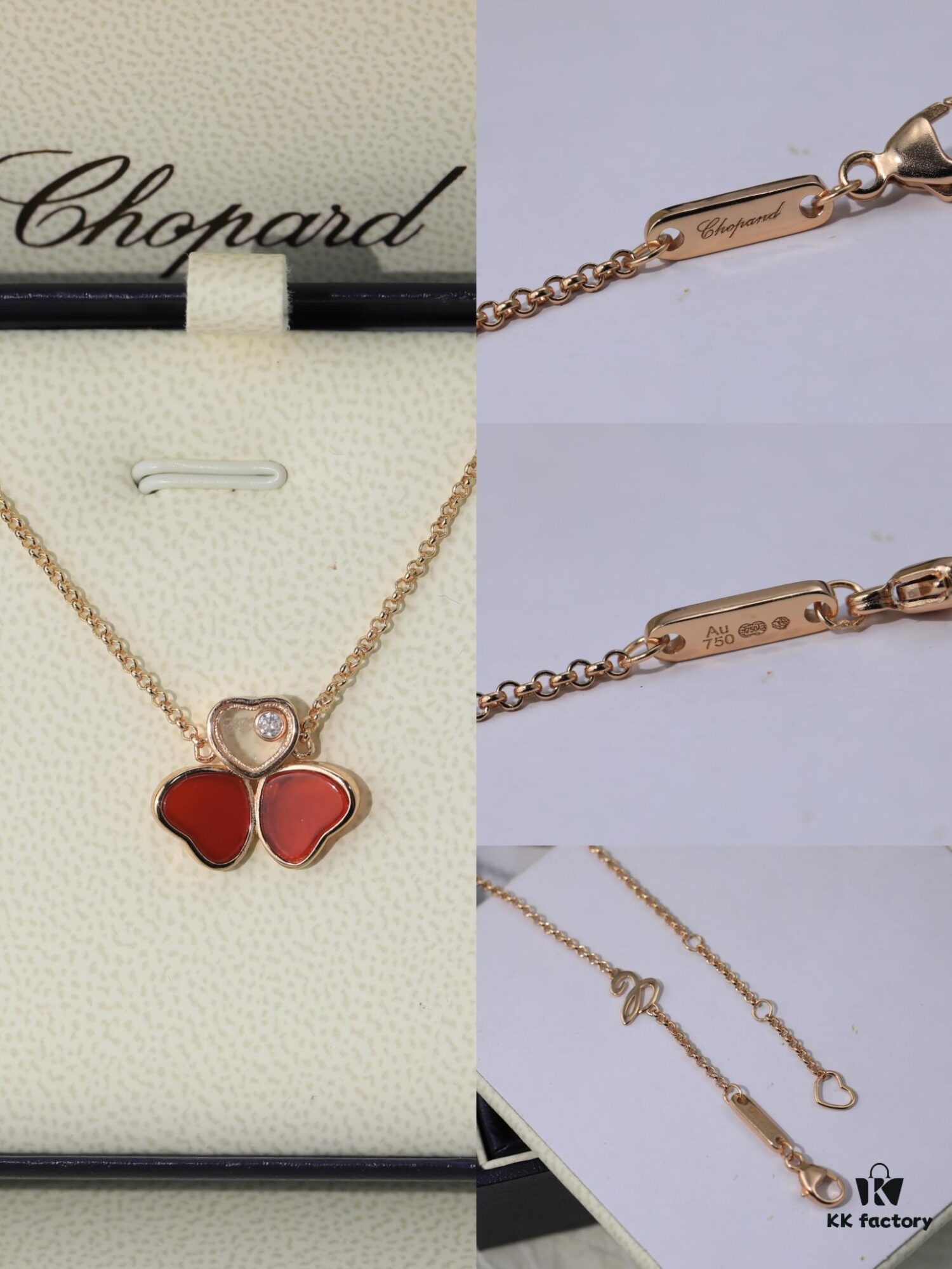 Chopard 👼 Chopard Necklace with Lucky and Iconic Moving Diamond, S925 Sterling Silver with 18K Rose Gold Plating, Authentic Logo and Original Tag, Adjustable Length Heart Pendant
