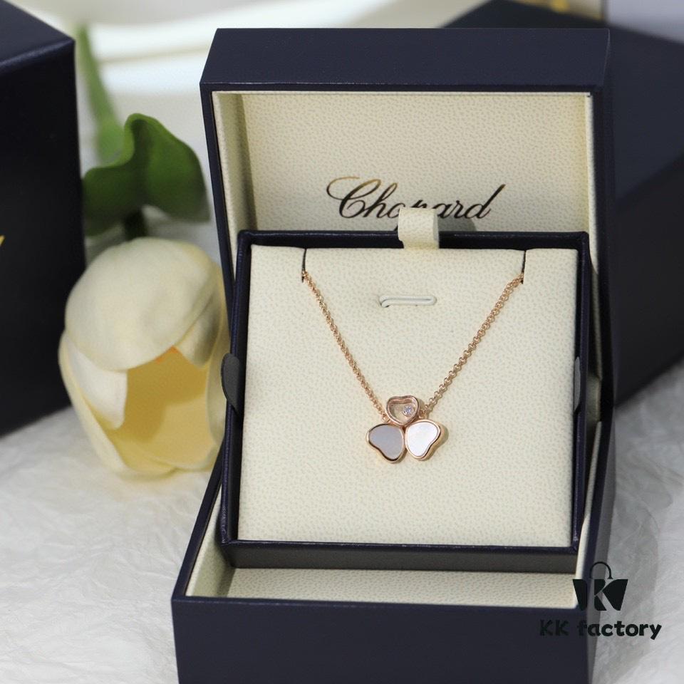 Chopard Angel Necklace - Lucky Chopard with Iconic Moving Diamond, S925 Sterling Silver, 18K Rose Gold Plated, Original Logo and Tag, Adjustable Chain